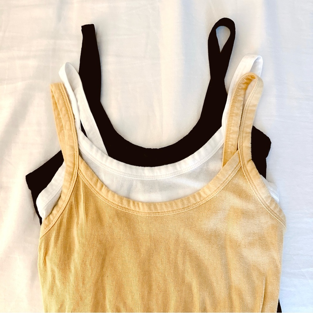 3 Wild Fable Basic Ribbed Tank Tops - Black, White, Yellow - Size Small